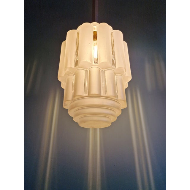 Art Deco Skyscraper Pendant Light in Frosted Glass, 1930s For Sale - Image 6 of 12