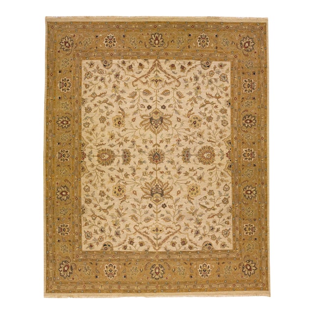 Early 21st Century Designed Modern Peshawar Handmade Oversize Wool Rug in Beige For Sale