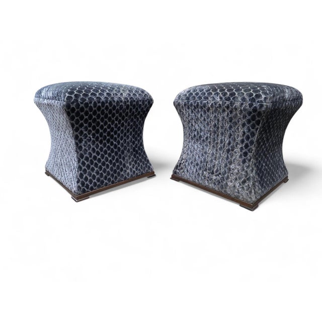 Wood Mid 20th Century Custom Designer Concave Ottomans Newly Reupholstered - Pair For Sale - Image 7 of 9