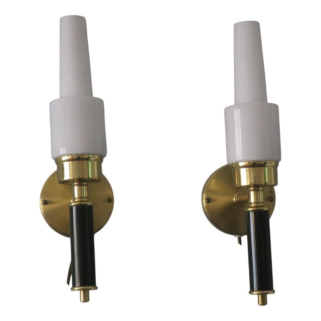 Vintage Swedish Wall Lights in Brass and Glass by C. E. Fors for Ewa Värnamo, Set of 2 For Sale