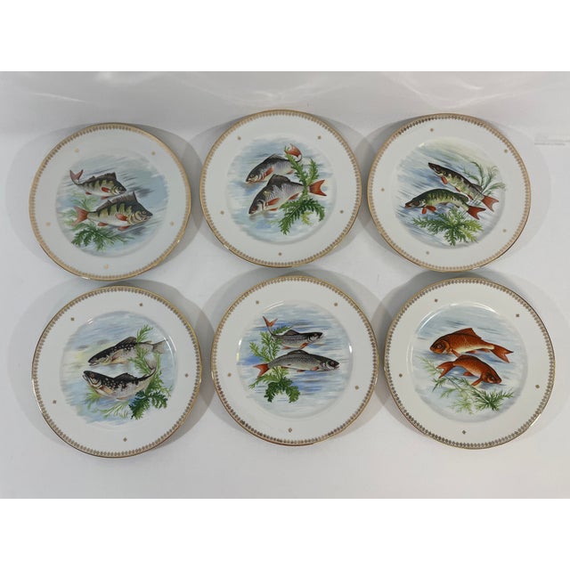 White Late 19th Century French Limoges Charles Ahrenfeldt Fish Dinner Plates, Set of Six For Sale - Image 8 of 16