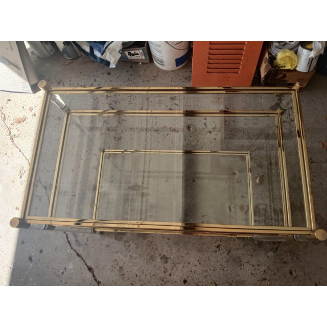 Vintage Brass and Lucite Glass 3 Shelf Table, in Manner of Charles Hollis-Jones For Sale - Image 10 of 14