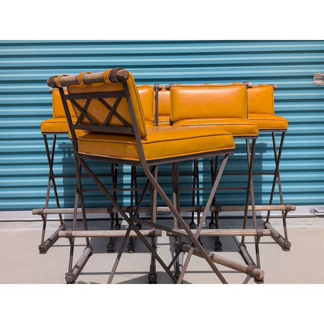 Vintage Mid Century Attributed to Cleo Baldon Barstools for Terra, Los Angeles – Iron, Oak & Leather For Sale - Image 9 of 18