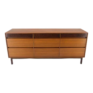 Danish Mid-Century Modern 9 Drawers Walnut Burl Wood Long Credenza Dresser