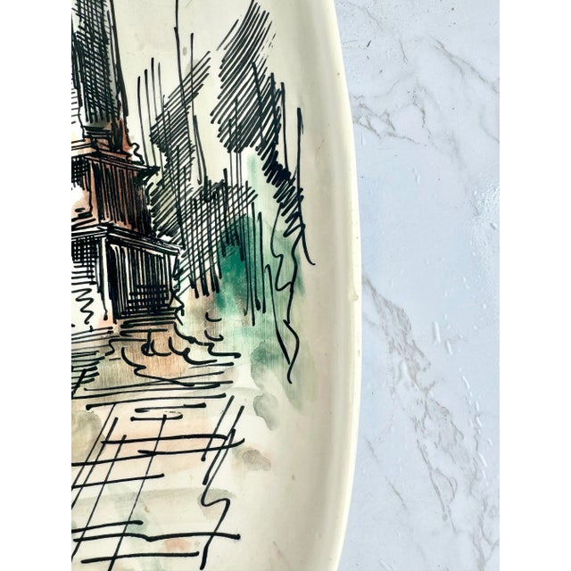 Mid 20th Century Hand Painted Vintage Italian Pottery Arch of Trajan in Ancona Wall Plate For Sale - Image 5 of 12