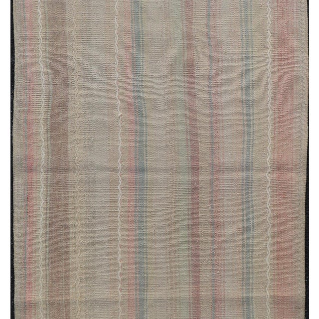 Vintage Turkish Kilim With Soft Pastel Stripes in Blush, Sage, and Sky Blue For Sale - Image 4 of 10