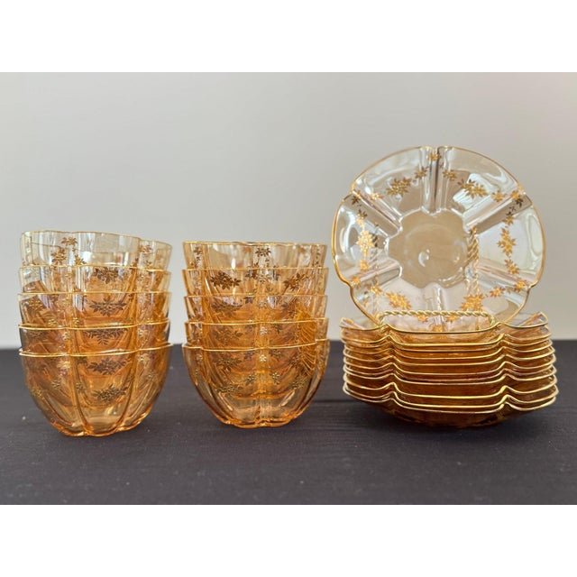 Art Nouveau Moser Lobmeyr Gilt Gold Bohemian Glass Finger Bowls With Under Plates, Set of Ten, 1880-1910 For Sale - Image 3 of 12