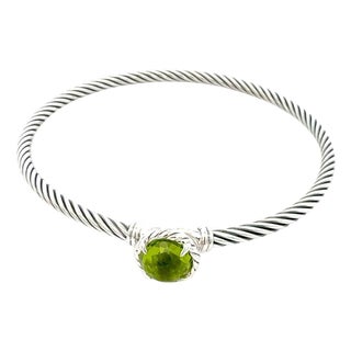 1990s David Yurman Peridot Cuff Bangle 7.5" Sterling Silver 3mm Estate For Sale