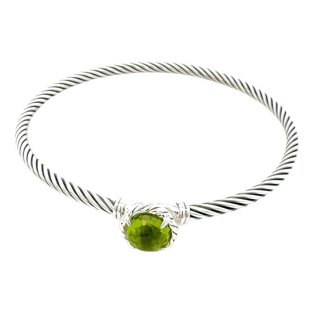 1990s David Yurman Peridot Cuff Bangle 7.5" Sterling Silver 3mm Estate For Sale