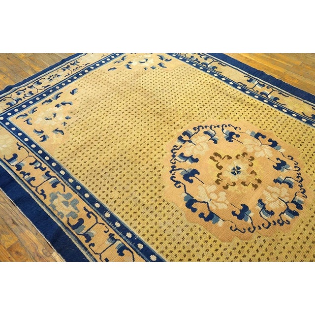 1800s Mustard Yellow Medallion Antique Chinese Ningxia Kang Rug 6' X 10'3" Handknotted Wool Carpet For Sale - Image 4 of 8