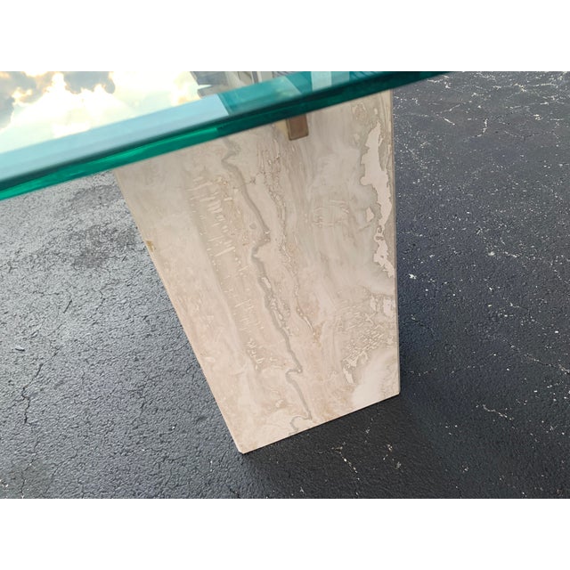 Late 20th Century Italian Travertine, Brass and Glass Occasional Side Table Attributed to Artedi For Sale - Image 5 of 10