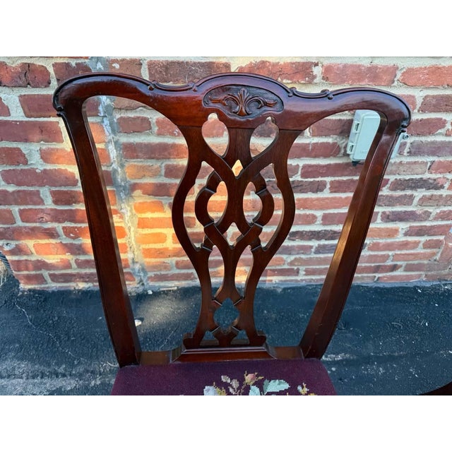 Wood Antique Chippendale Style Neddle Point Seat Dining Chairs For Sale - Image 7 of 16