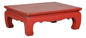 Red Lacquer Low Kang Table with Curved Legs and Scalloped Apron