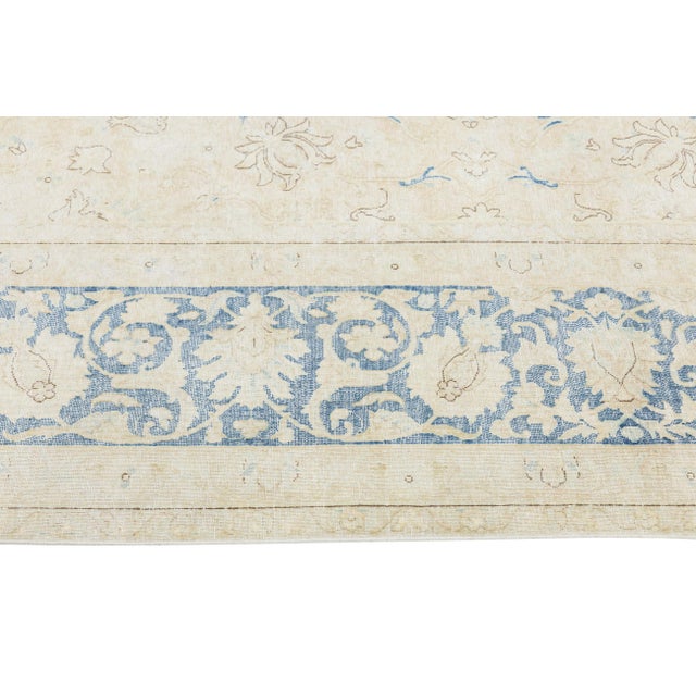 Antique Kerman Persian Wool Rug Neutral Blue and Ivory - Classic All-Over Floral For Sale - Image 11 of 11