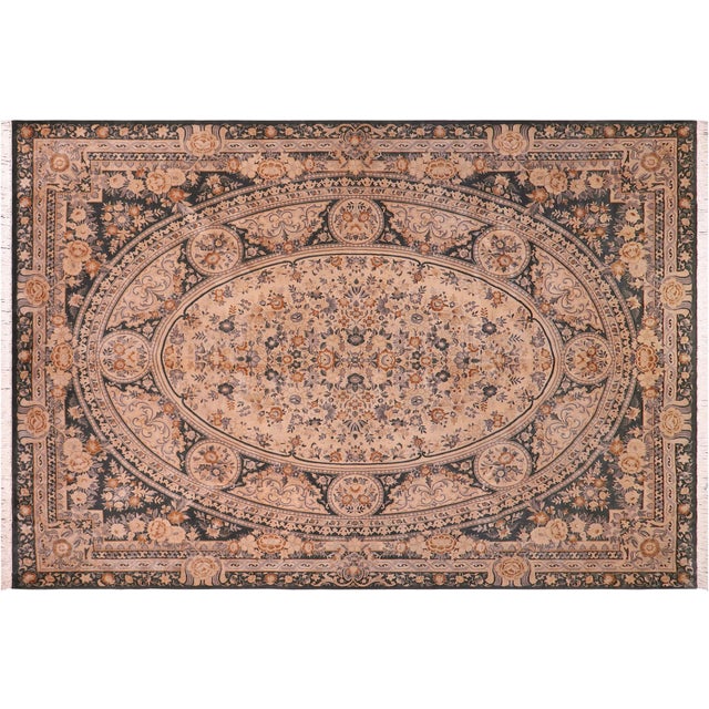 Textile Elegant Medallion 1990's Pak-Persian Black/Tan Wool Rug - 9'0'' X 12'7'' For Sale - Image 7 of 9