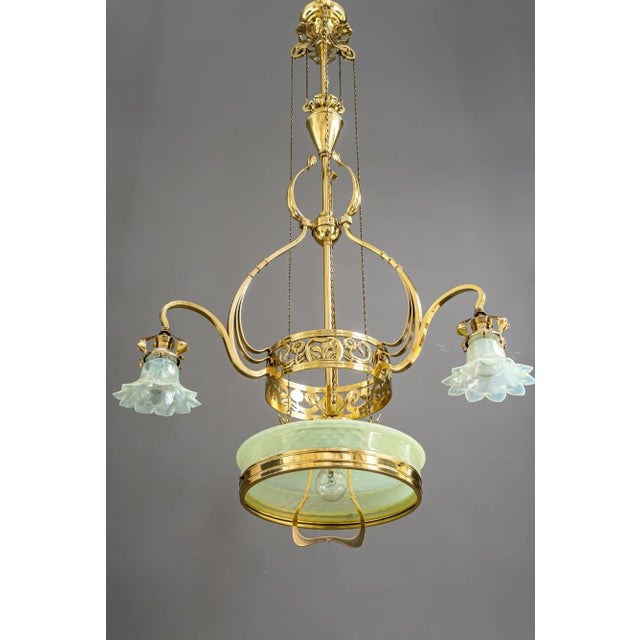 Jugendstil Adjustable Floral Chandelier with Opaline Glass Shades, 1910 For Sale - Image 9 of 18