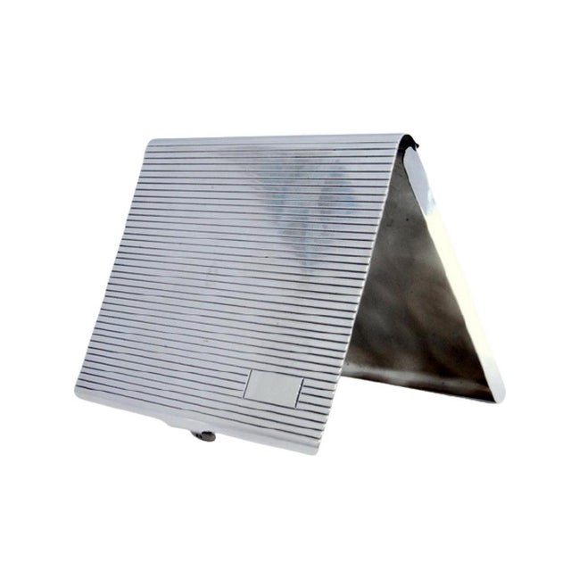 Guilloche Silver Cigarette Case with Fluting Monogram Card and Hinged Lid For Sale - Image 9 of 9