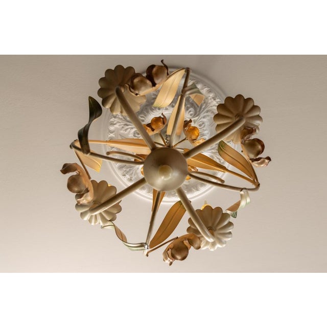Hollywood Regency Style Floral Painted Metal Four-Light Chandelier, France For Sale - Image 10 of 18