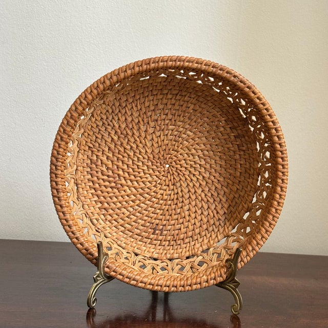 Tan Small Mid-20th Century Boho Catchall Basket For Sale - Image 8 of 10