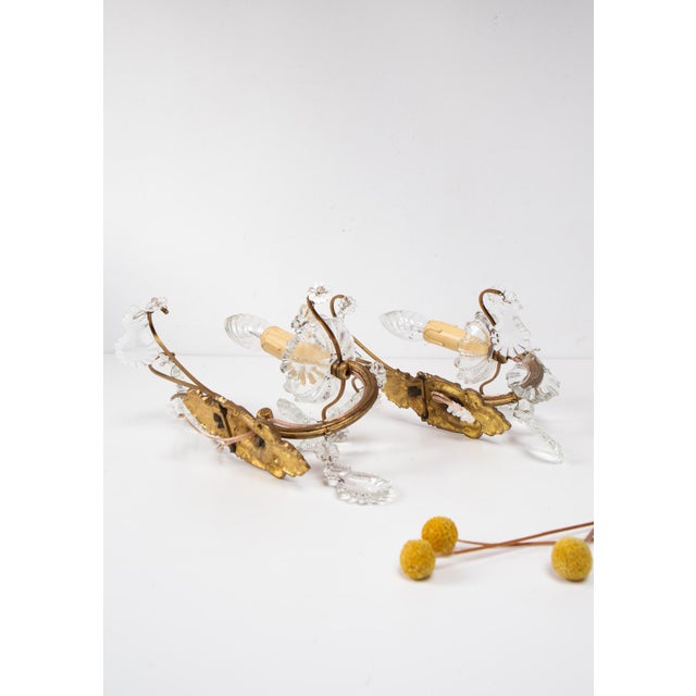 French Wall Sconces in Bronze with Brass and Glass, 1950s, Set of 2 For Sale - Image 6 of 7