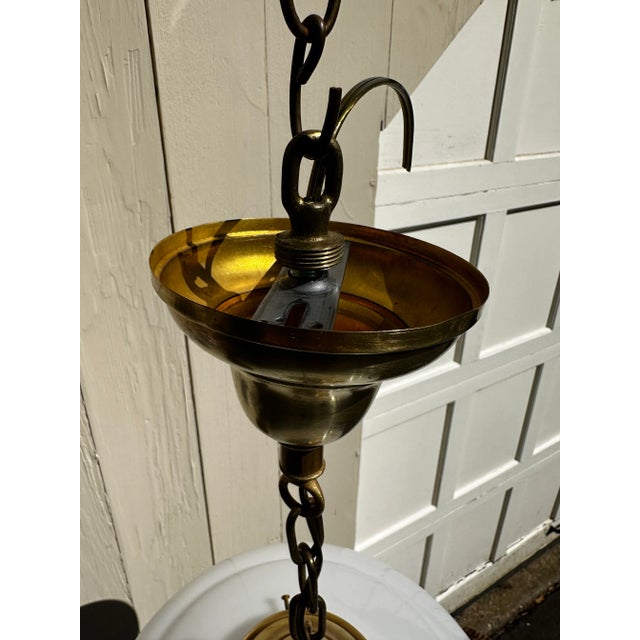 Vintage Schoolhouse Shade With Vintage Brass Fixture For Sale In New York - Image 6 of 6