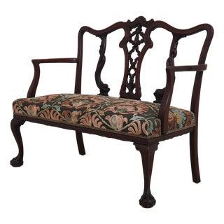 Vintage Dolphin Carved Back Clawfoot Mahogany Settee For Sale