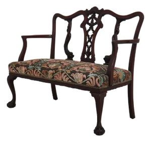 Vintage Dolphin Carved Back Clawfoot Mahogany Settee