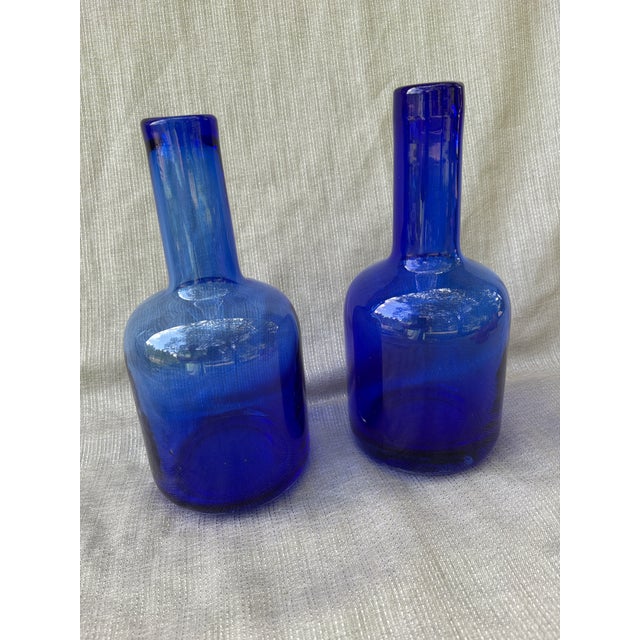Heavy Vintage Handblown Cobalt Bottles a Pair For Sale - Image 9 of 12