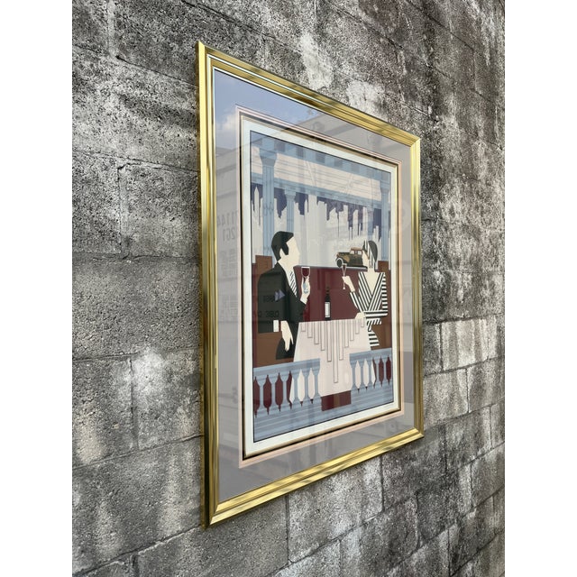 1980s Large 1980s Art Deco Revival Framed Silkscreen "Rendezvous" Signed by the Artist. For Sale - Image 5 of 18