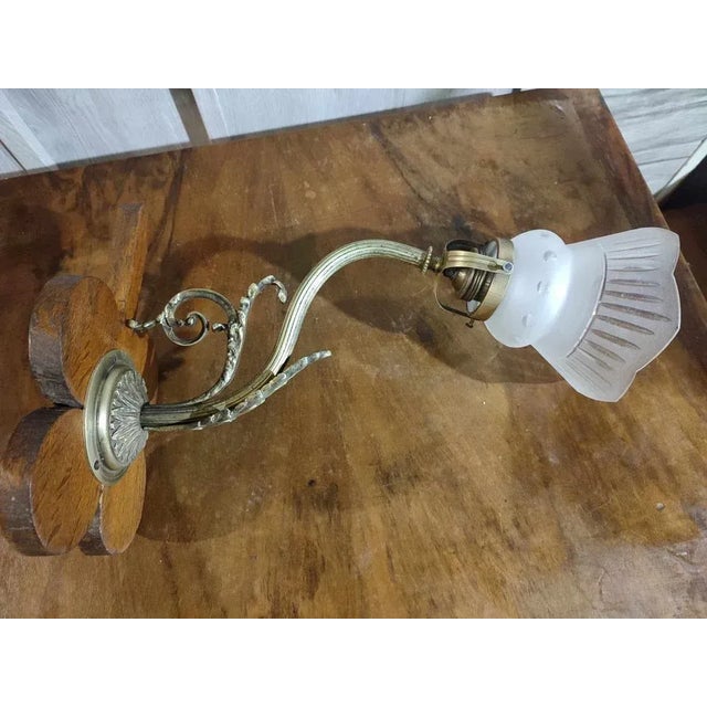 Wood Art Nouveau Brass Wall Lamp, 1890s For Sale - Image 7 of 10