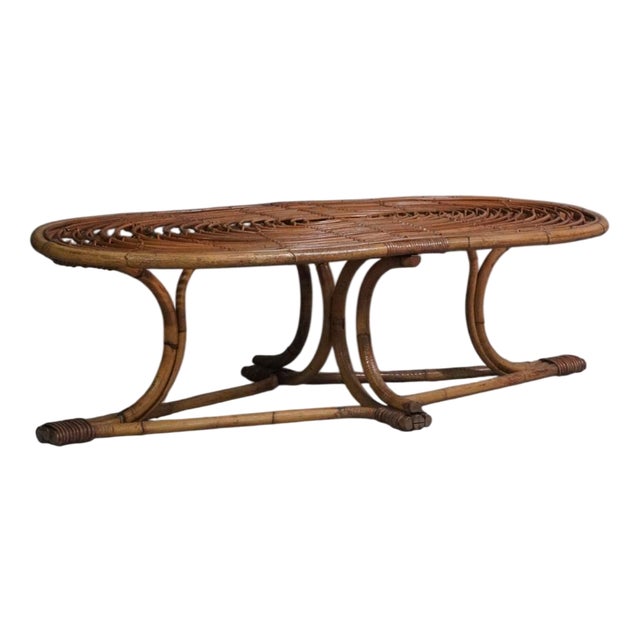 Low Wicker Table, 1960s For Sale