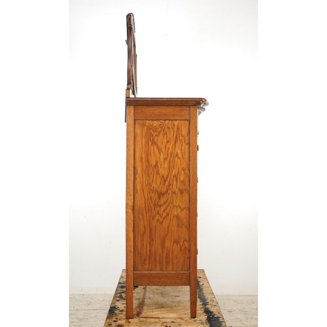 Vintage Traditional Tiger Oak Tall Dresser With Beveled Mirror For Sale - Image 11 of 14