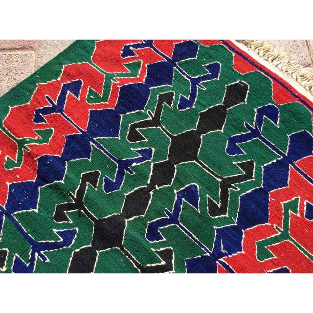 Green and Red Vintage Turkish Kilim Rug - 33" X 43" For Sale - Image 4 of 8