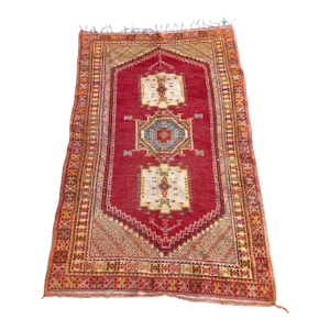 Moroccan Vintage Boujad Berber Tribal Rug 1960s