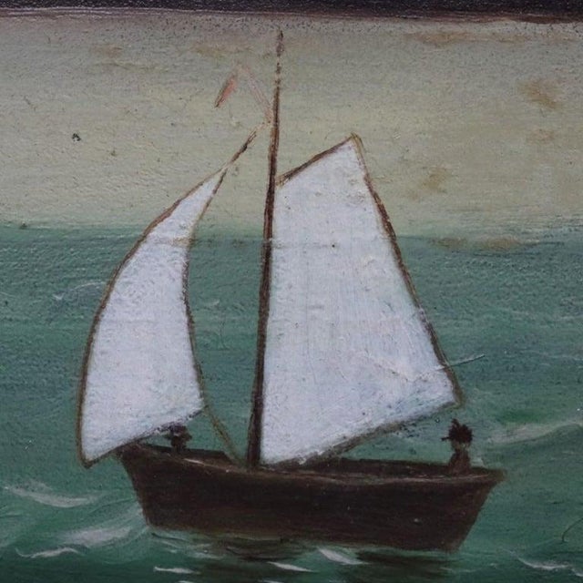 The Hudson River School Hudson River School Primitive Folk Art Oil on Board Seascape Painting C1900 For Sale - Image 3 of 13