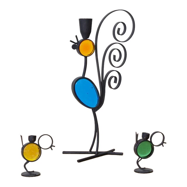 1960s Gunnar Ander Swedish Iron and Glass Candlesticks For Sale