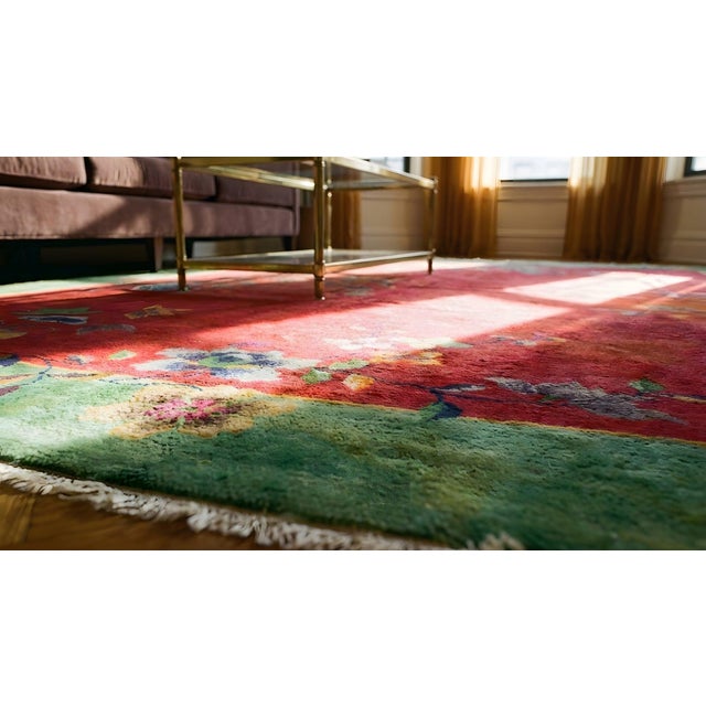 Red 1920s Red Floral Antique Chinese Art Deco Rug by Nichols Workshop 6' X 8'9" Handknotted Wool Carpet For Sale - Image 8 of 9
