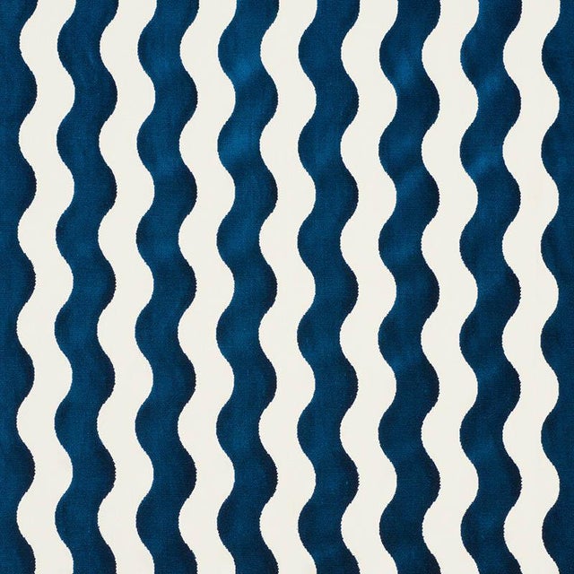 Sample- Schumacher X Miles Redd The Wave Velvet Fabric in Navy For Sale