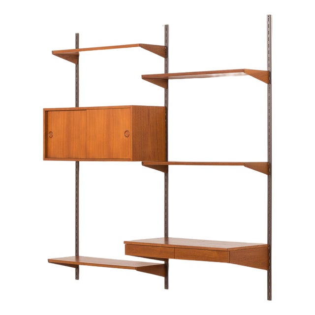 Teak Wall Unit with Desk by Kai Kristiansen for FM Mobler, 1960s, Set of 9 For Sale