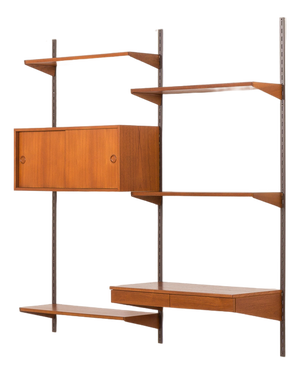 Teak Wall Unit with Desk by Kai Kristiansen for FM Mobler, 1960s, Set of 9