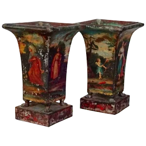 Tole Peinte Beaker-Form Jardinieres - a Pair