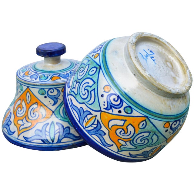 Ceramic Blue & Orange Moorish Ceramic Box For Sale - Image 7 of 8
