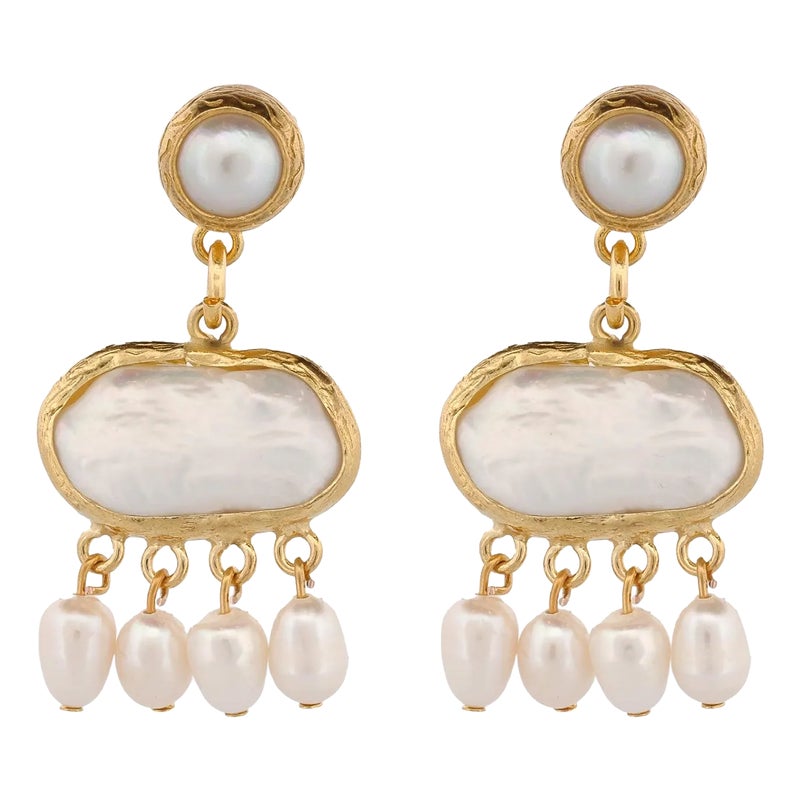 Cleopatra Pearl & Gold Tassel Earrings, 2 Pieces