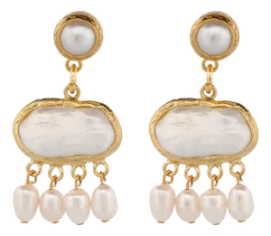 Cleopatra Pearl & Gold Tassel Earrings, 2 Pieces