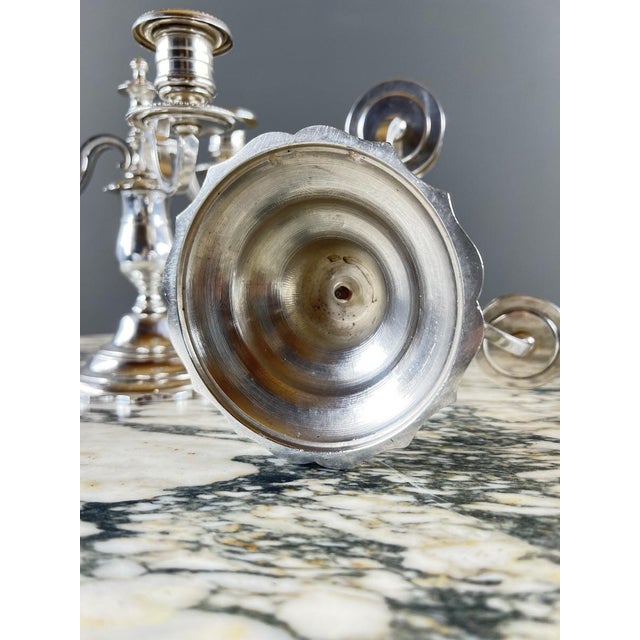 20th Century Silver-Plated Metal Candelabra, Set of 2 For Sale - Image 11 of 12
