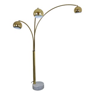 3-Fingers Brass Arc Lamp with Marble Base by Goffredo Reggiani for Reggiani Lighting, Italy, 1960s For Sale