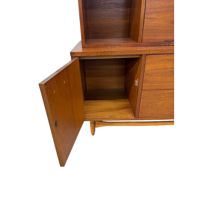 Wood Mid-Century Modern Lane 2-Piece Walnut Storage Cabinet For Sale - Image 7 of 11