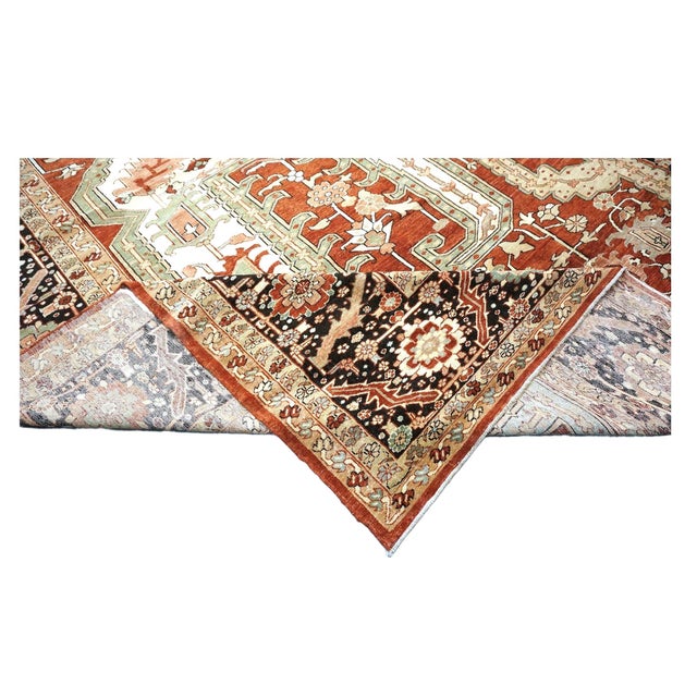 Turkish Serapi Wool 16X25 Rust, Black & Tan Handmade Area Rug #1141351 For Sale - Image 9 of 10