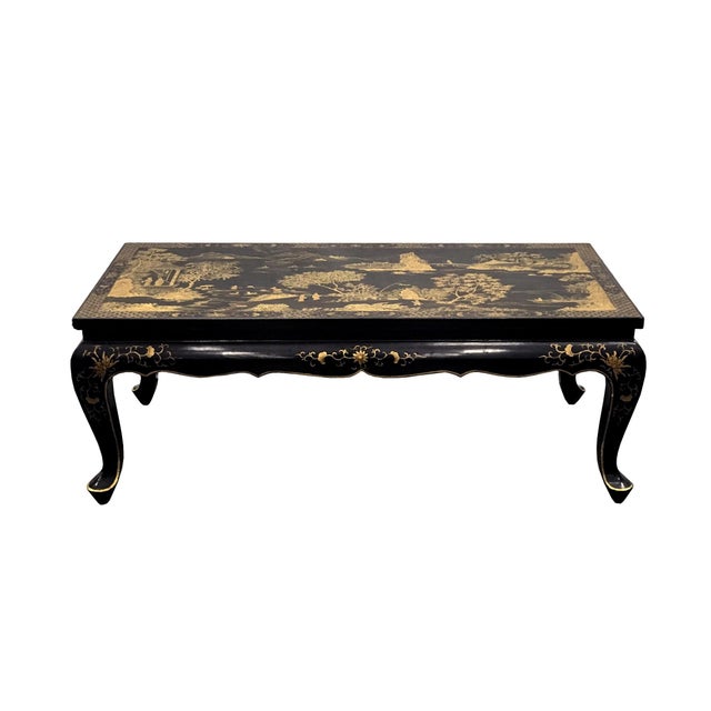 Mid Century Chinese Hand Painted Black Lacquer Low Table Coffee Table Chairish
