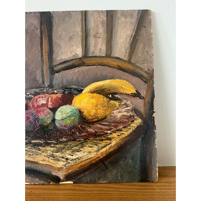 Rustic European 1930s Parisian Impressionist Still Life of Fruit on Chair For Sale - Image 3 of 9